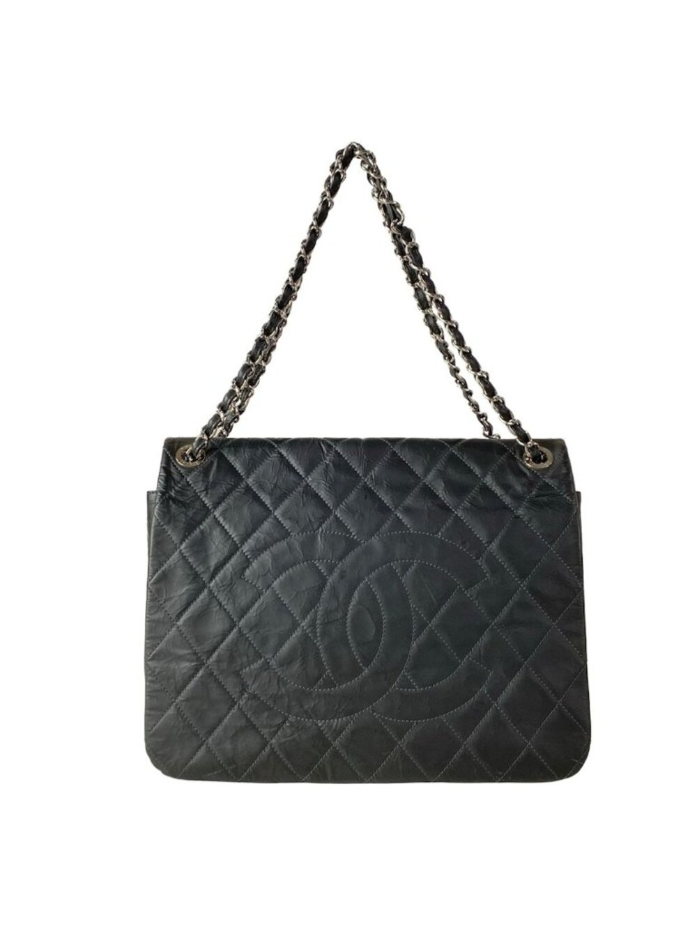 Chanel Shoulder Bag Maxi Quilted Gray Chain Silver